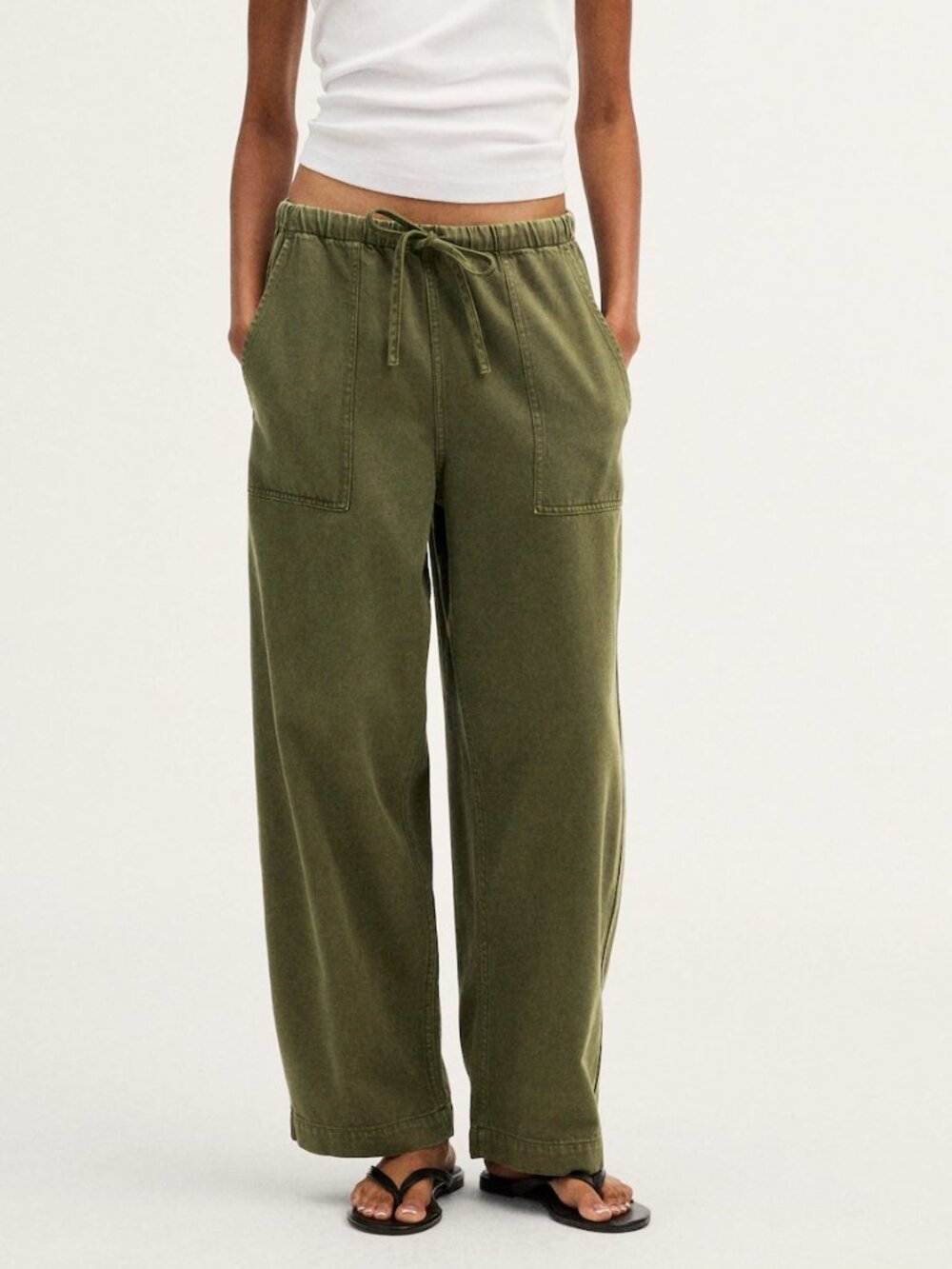 Madewell Pull On Airy Denim Barrel Leg Utility Pants Green Size S NWT